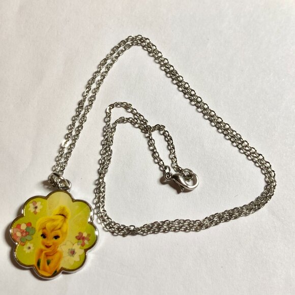 Vintage Disney Tinker Bell Tinkerbell Charm Necklace 18" Chain Fairy Silver Tone - Picture 5 of 6